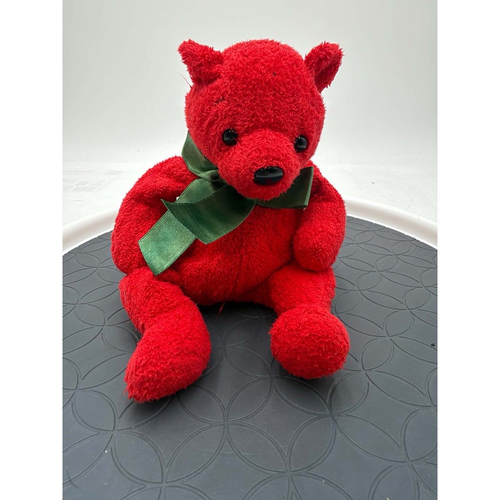 Ty Beanie Baby Mistletoe Red Christmas Bear Green Bow 2000 Holiday Plush